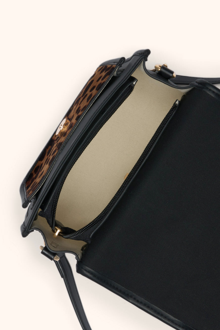 SAC BANDOULIERE NOIR LEOPARD MARGERY