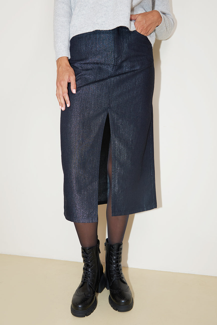 JUPE EN JEAN MIDI LAUX