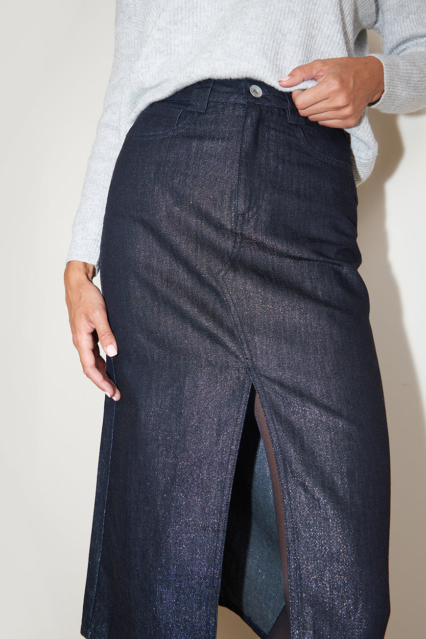 JUPE EN JEAN MIDI LAUX