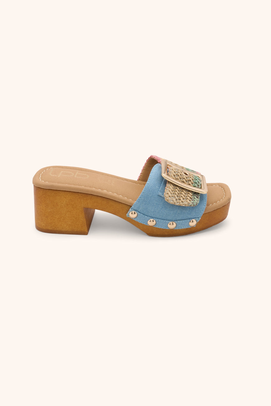 MULES A TALON LOUISE MULTICO LIGHT BLUE