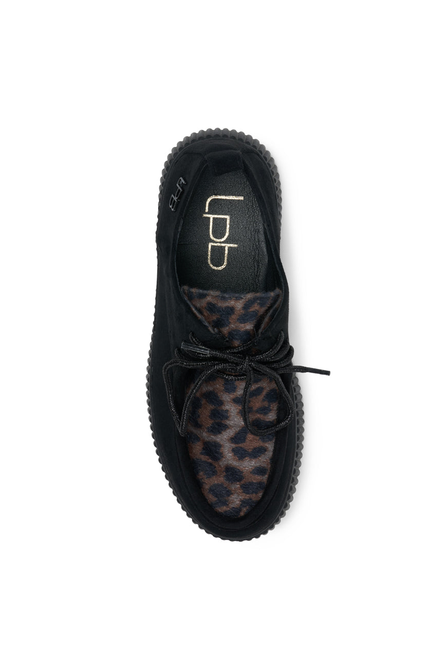 DERBIES PELINE NOIR / TAUPE LEO