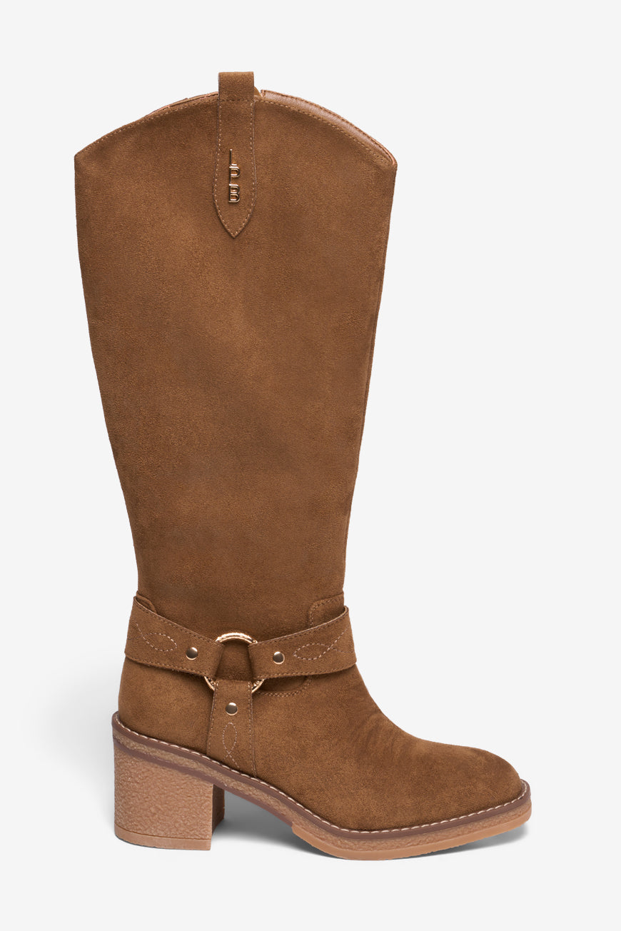 Bottes Bee Fly Cavalières à Talons - Cuir Et Daim Marron - Taille 37 - Occasion Très Très Bon état
