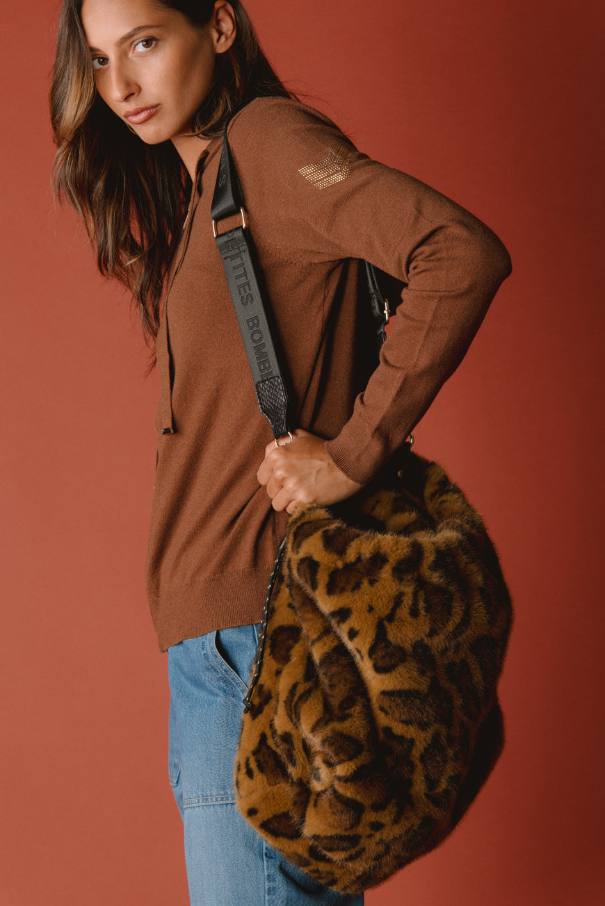 SAC BANDOULIERE NOIR LEOPARD MARGERY
