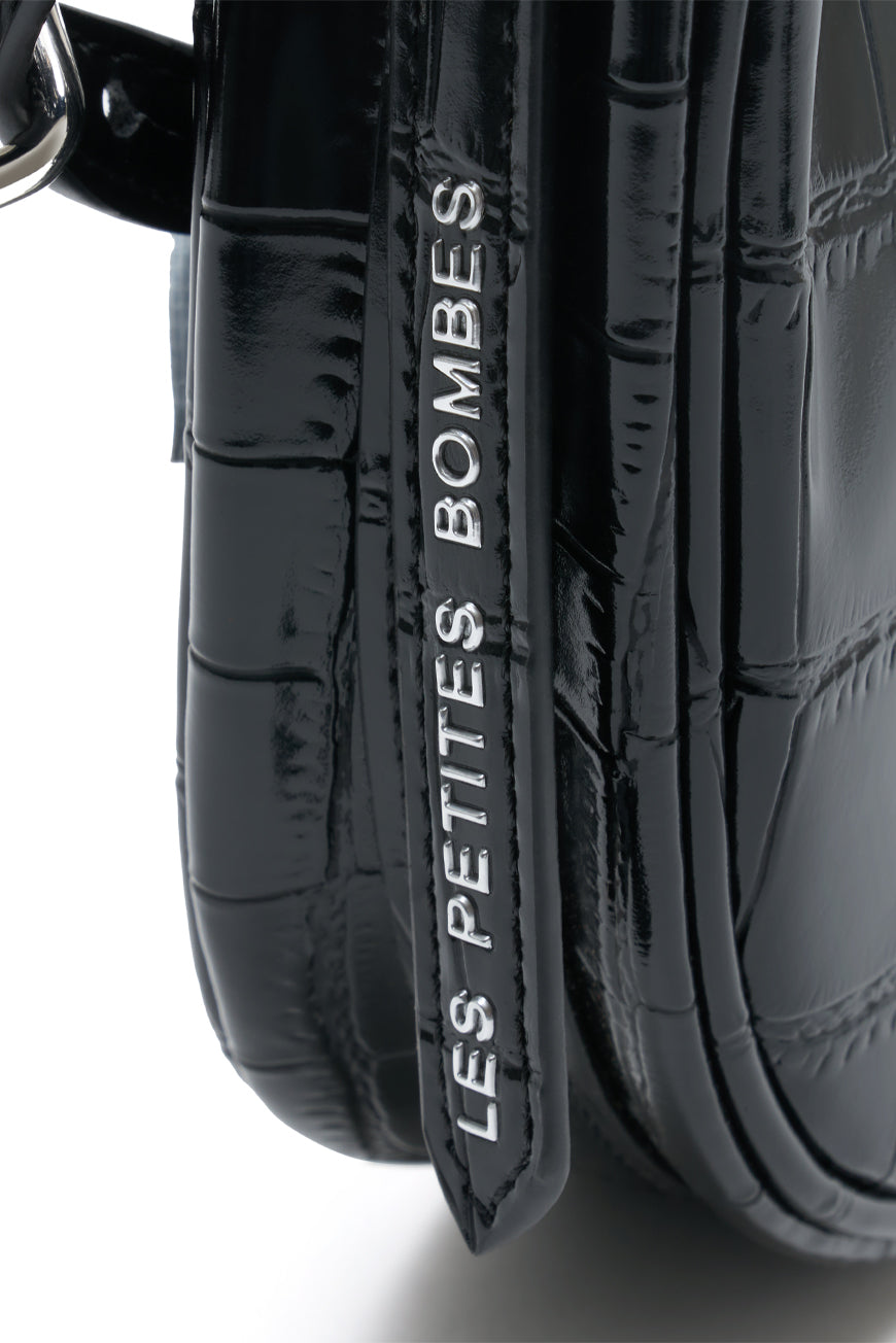 SAC BANDOULIERE PARVEDY NOIR CROCO