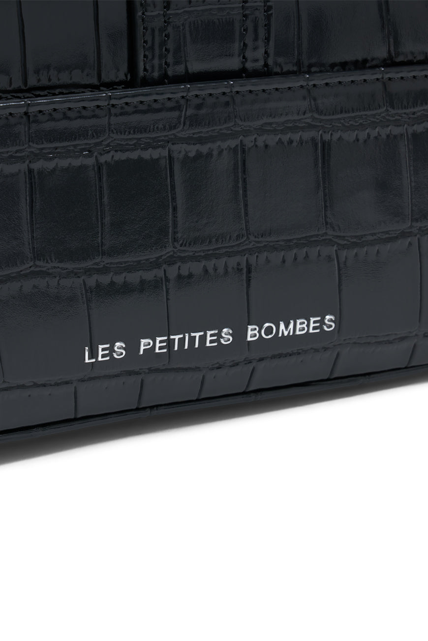 SAC BANDOULIERE PRUNE NOIR CROCO