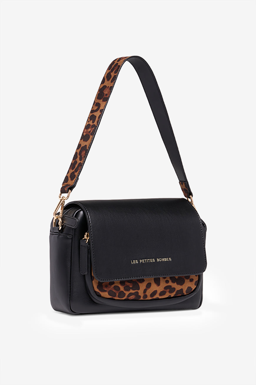 SAC A MAIN NOIR LEOPARD MARIETTA