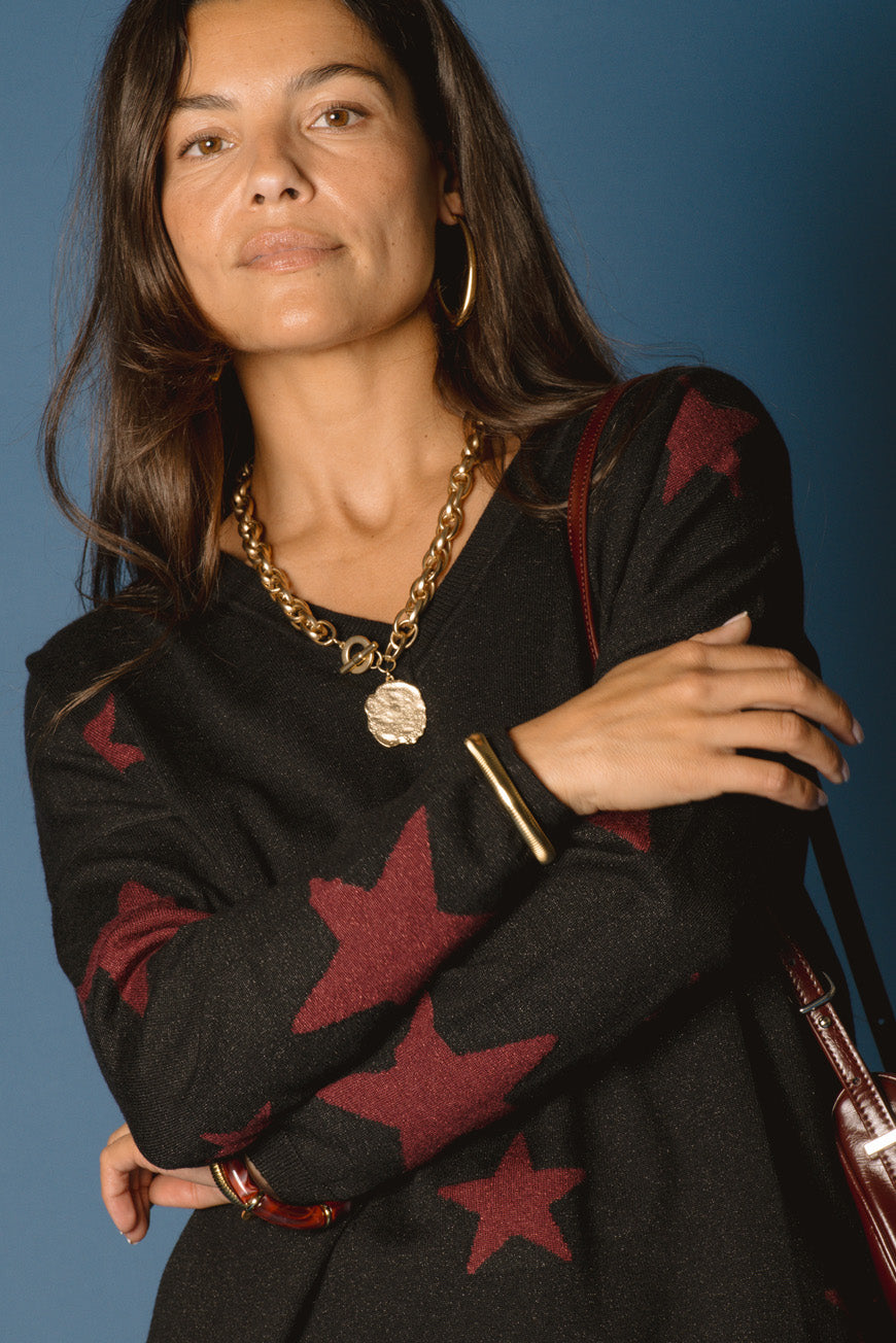 PULL GRAZIELLA NOIR / BORDEAUX