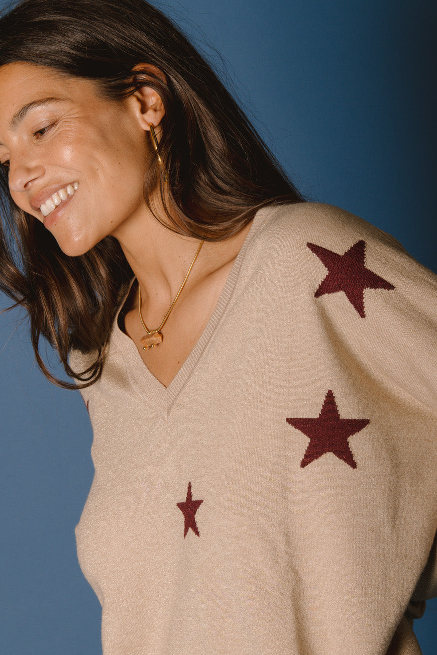 PULL GRAZIELLA SABLE / BORDEAUX