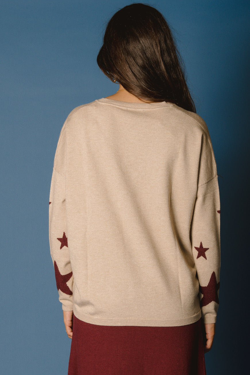 PULL GRAZIELLA SABLE / BORDEAUX