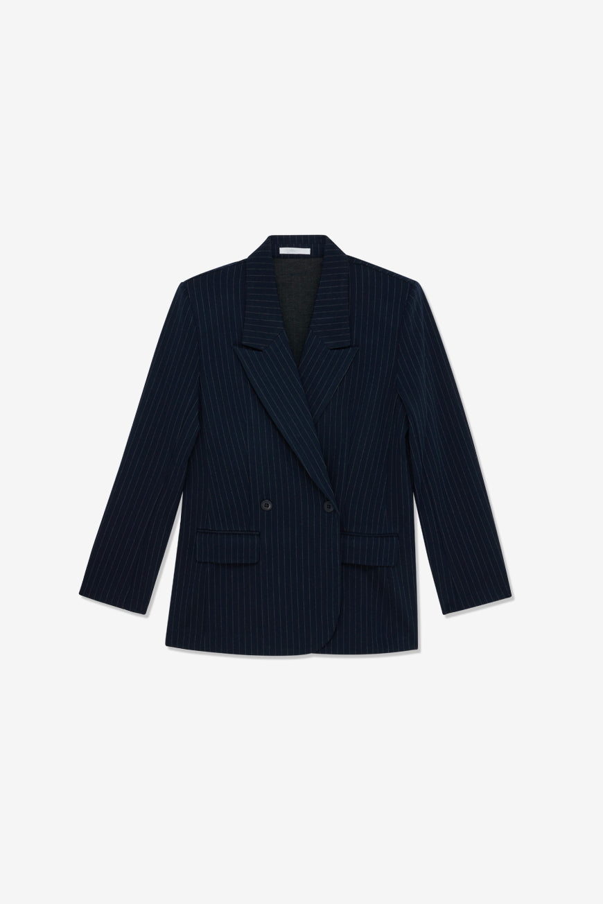 Veste Perlette imprimé Island marine croisée, packshot produit à plat sur fond blanc.