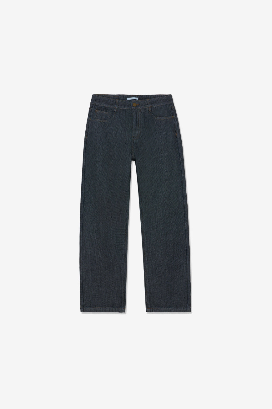 Pantalon Paoline noir et bleu droit, packshot produit à plat sur fond blanc.