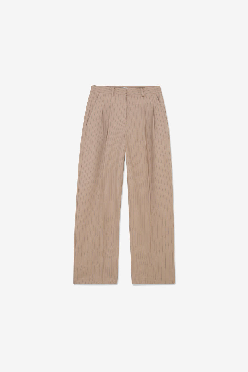 Pantalon Jennefer beige à fines rayures, vue à plat