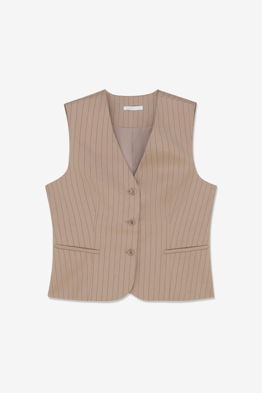 Gilet Jessia beige à fines rayures, vue à plat