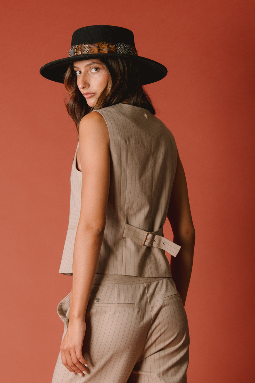 GILET JESSIA BRUN RAYURES