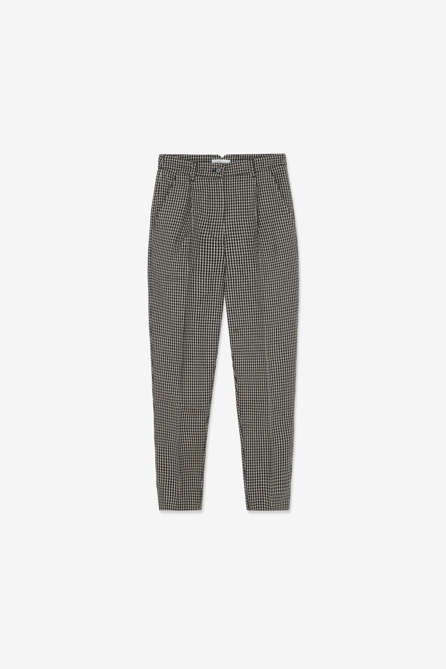Pantalon Cloe à motif vichy noir et blanc, vue à plat