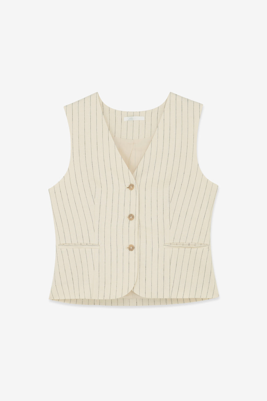 GILET JESSIA NATUREL RAYURES