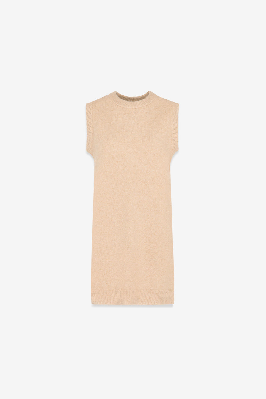 Robe Pearl beige en maille sans manches, vue à plat