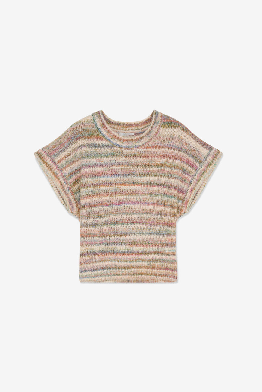 Pull Jelila sans manches à rayures multicolores, vue à plat