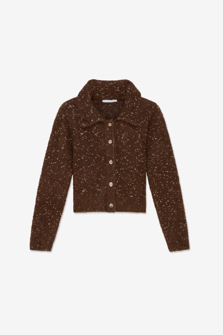 Gilet Philadelphia marron chiné à col chemise, vue à plat