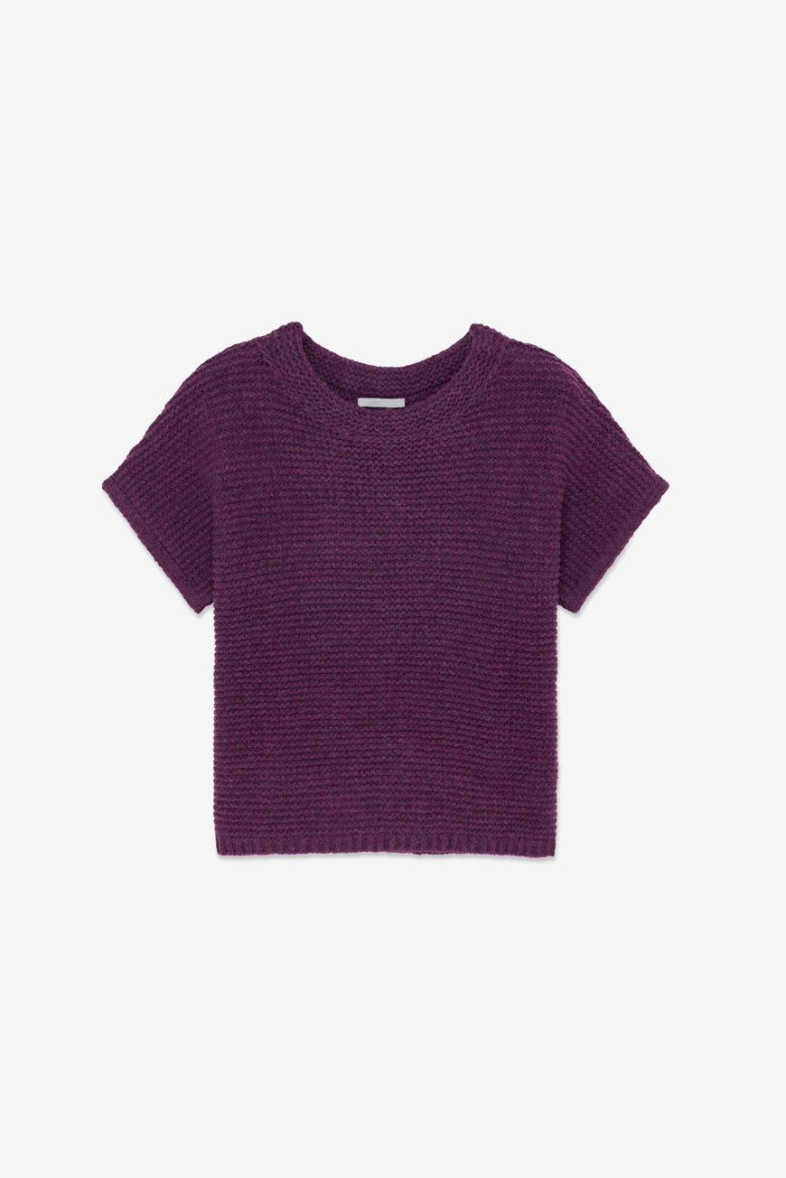 Pull Naciye prune sans manches en maille perlée, vue à plat