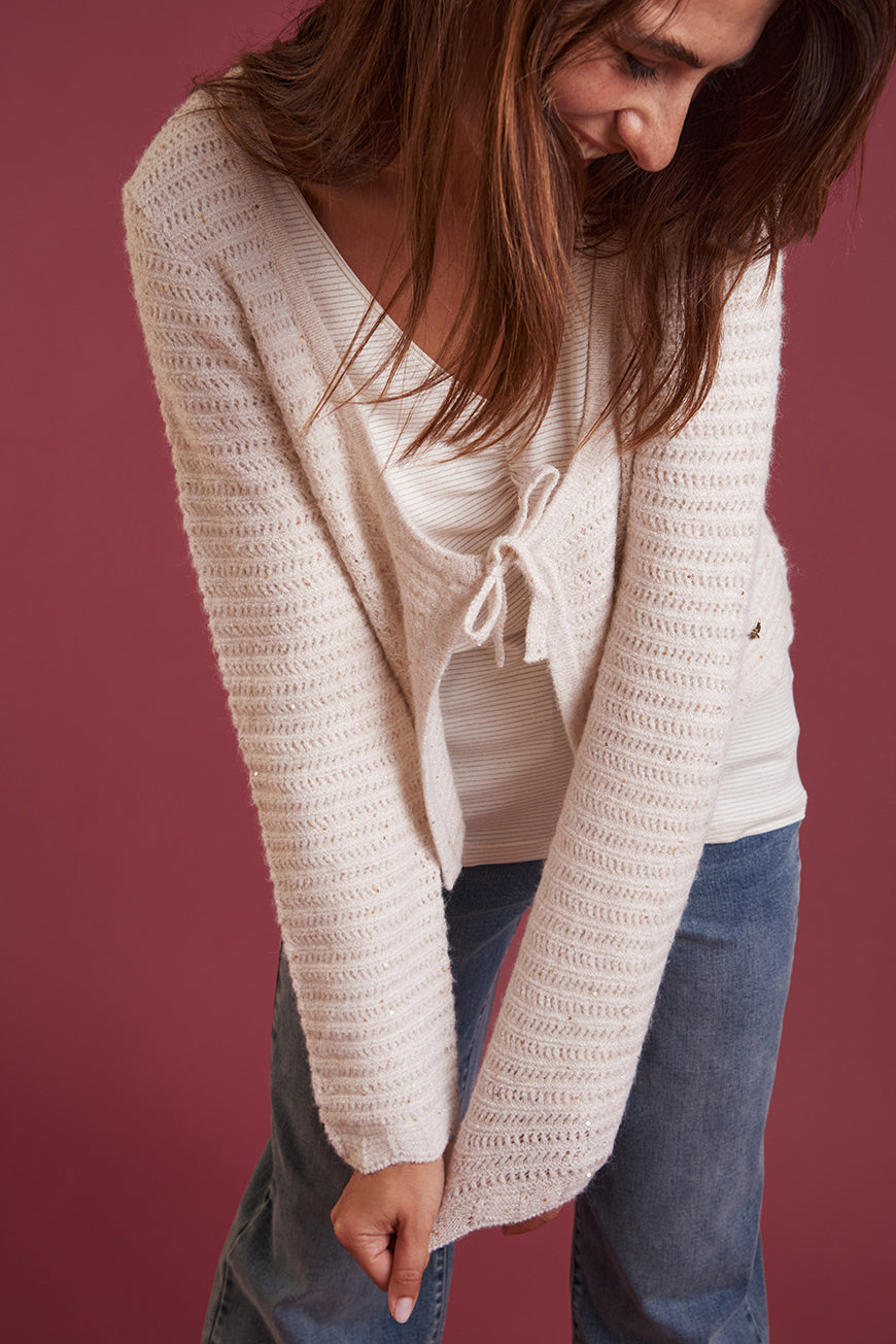 Gilet Court Fille Chic - Tunique Légère Manches Courtes, Blanc - Pour Mariage, Cérémonie, Tenue Élégante Printemps/Été