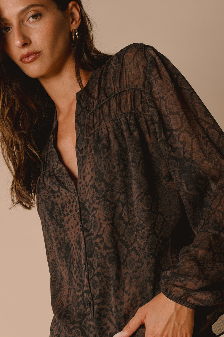 BLOUSE PALMINA PRINT BRUNE