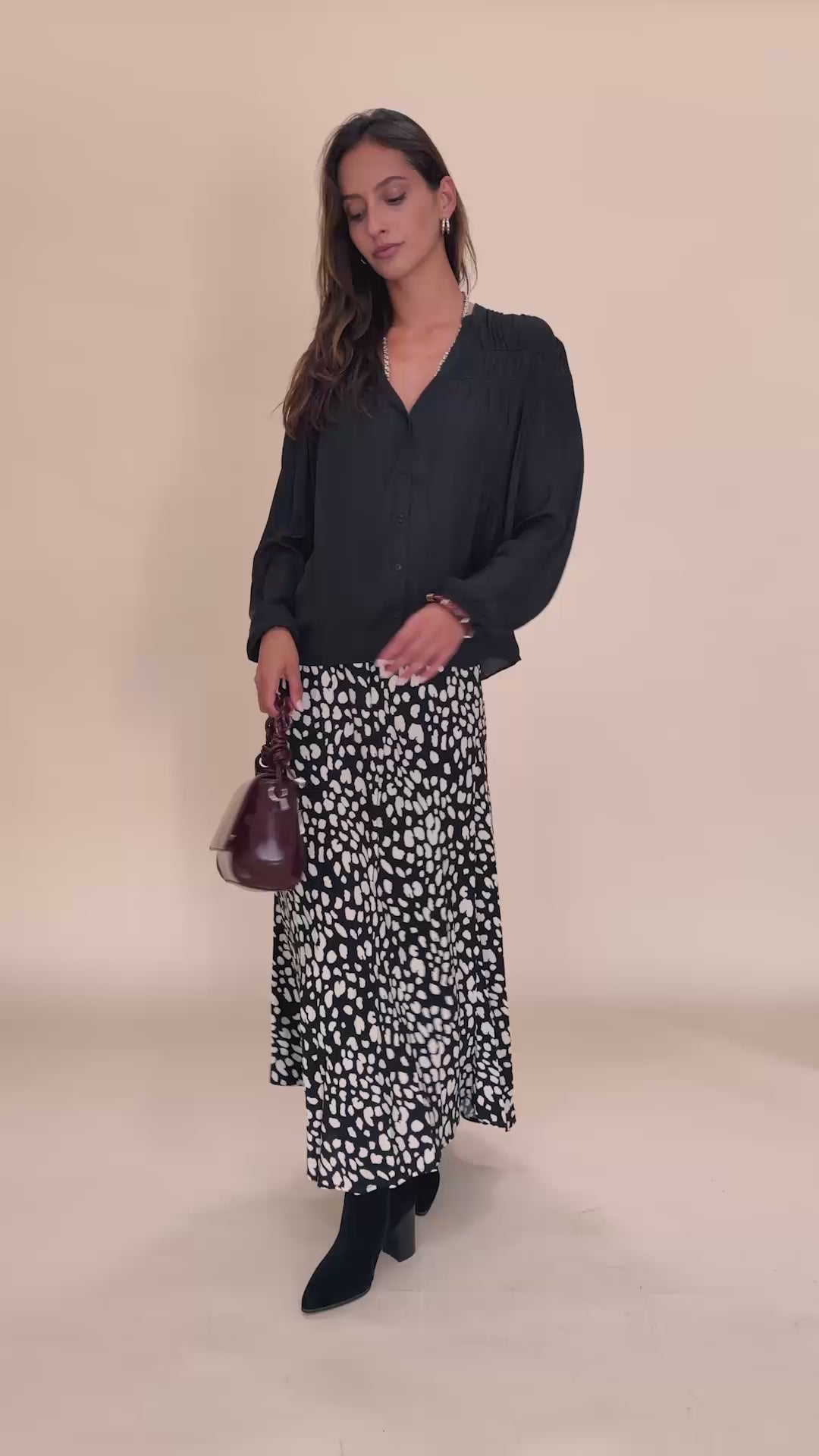 Blouse Palmina noir et jupe Chrystal print Salvia