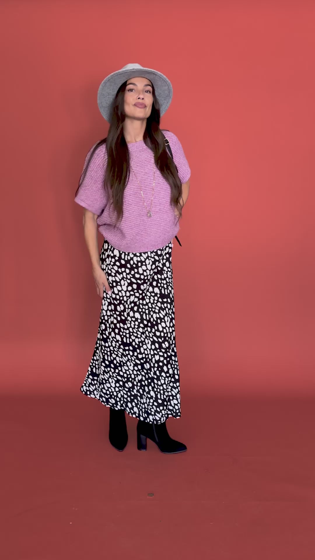 Pull Naciye plum et jupe Chrystal print Salvia