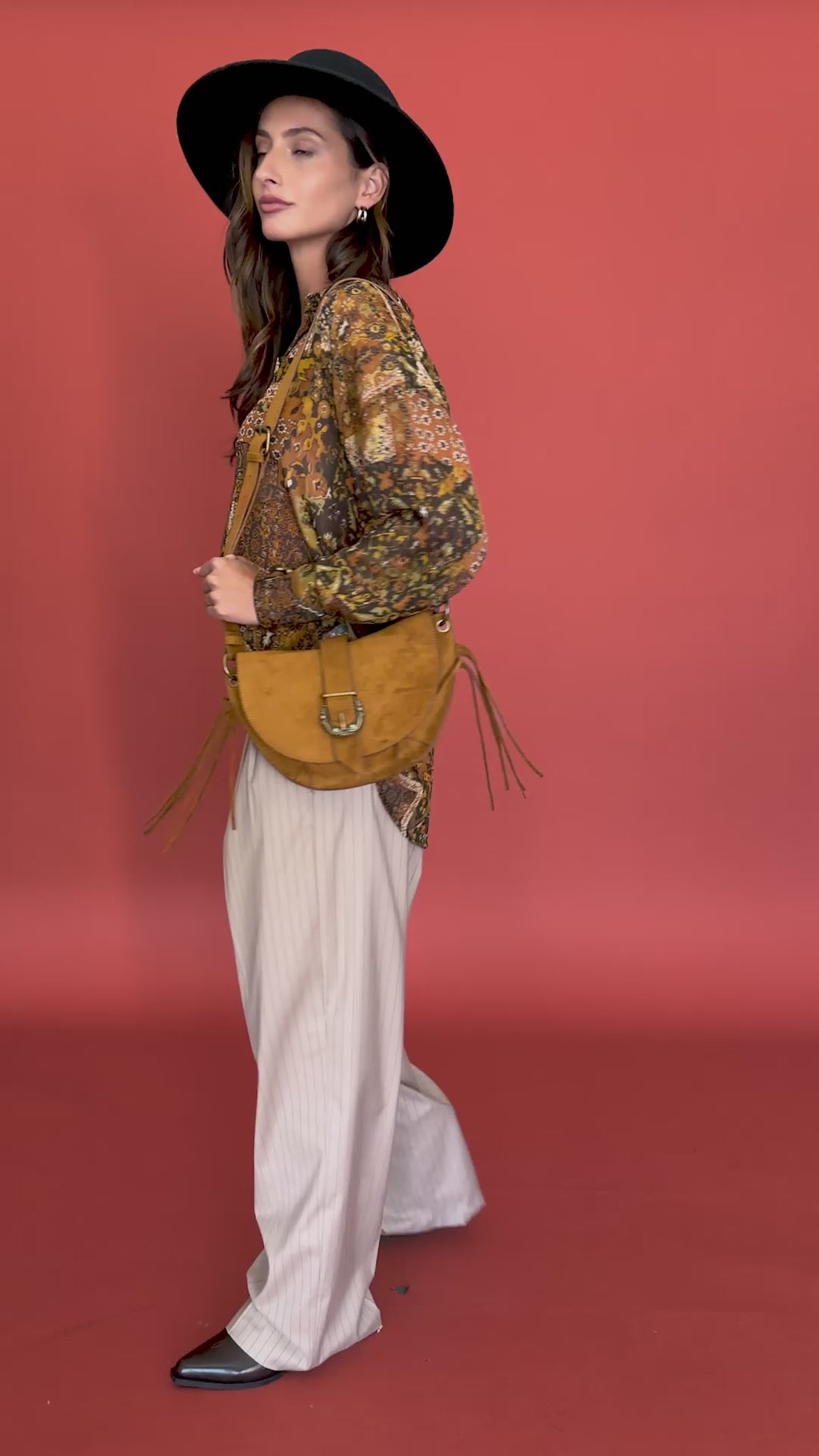 Pantalon Jennefer brun rayures et chemise Ashley print Bella